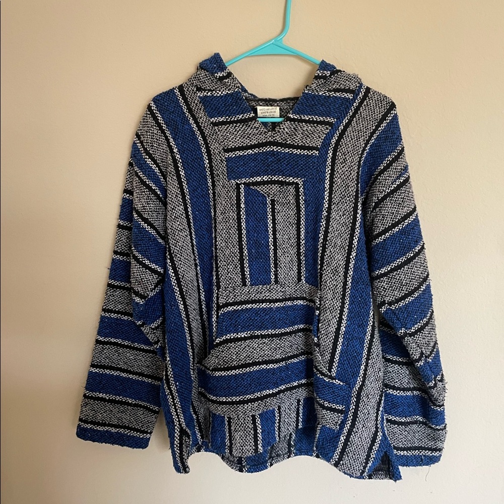 Sunspecs Blue and Gray Striped Adult Baja Mexican Hoodie